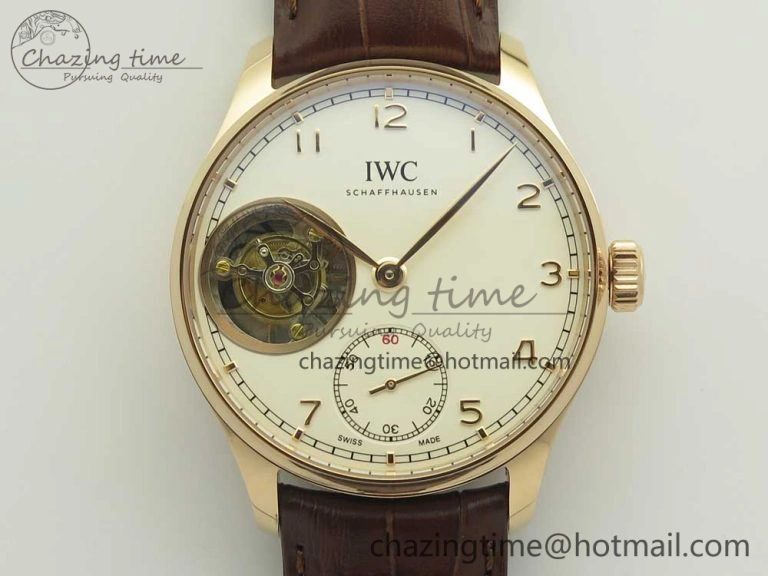 Portuguese Tourbillon IW5463 RG ZF Best Edition White Dial on Brown Leather Strap