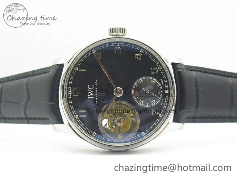 Portuguese Tourbillon IW5463 SS ZF Best Edition Black Dial on Black Leather Strap