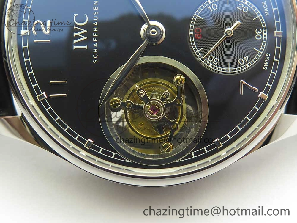 Portuguese Tourbillon IW5463 SS ZF Best Edition Black Dial on Black Leather Strap