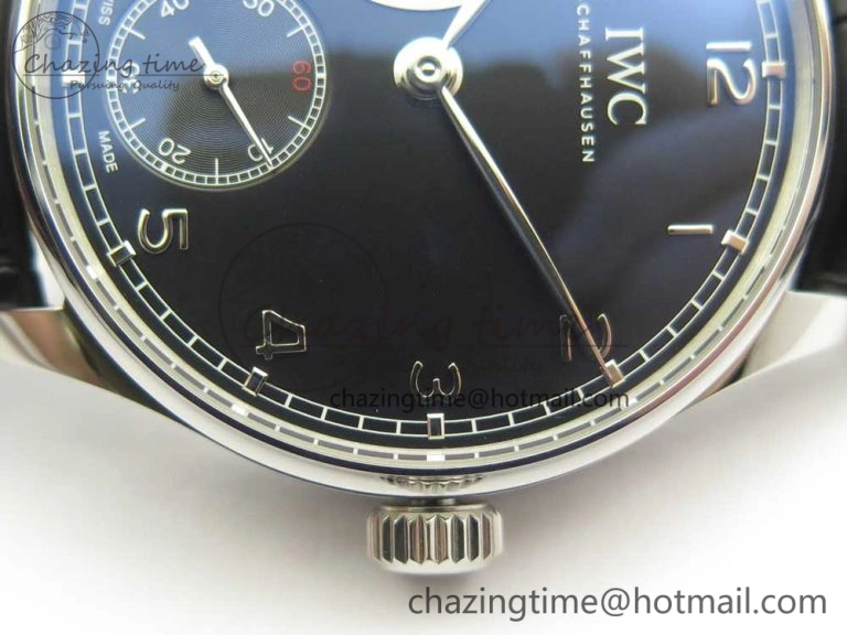 Portuguese Tourbillon IW5463 SS ZF Best Edition Black Dial on Black Leather Strap