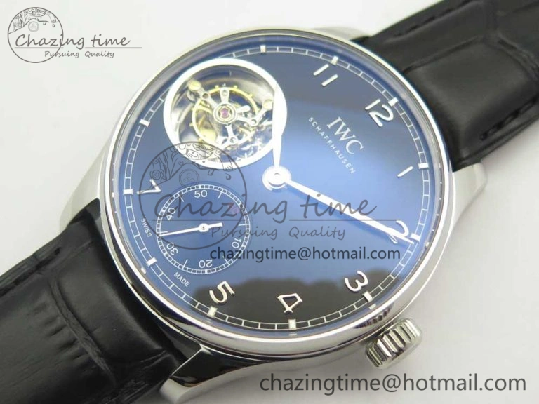 Portuguese Tourbillon IW5463 SS ZF Best Edition Black Dial on Black Leather Strap