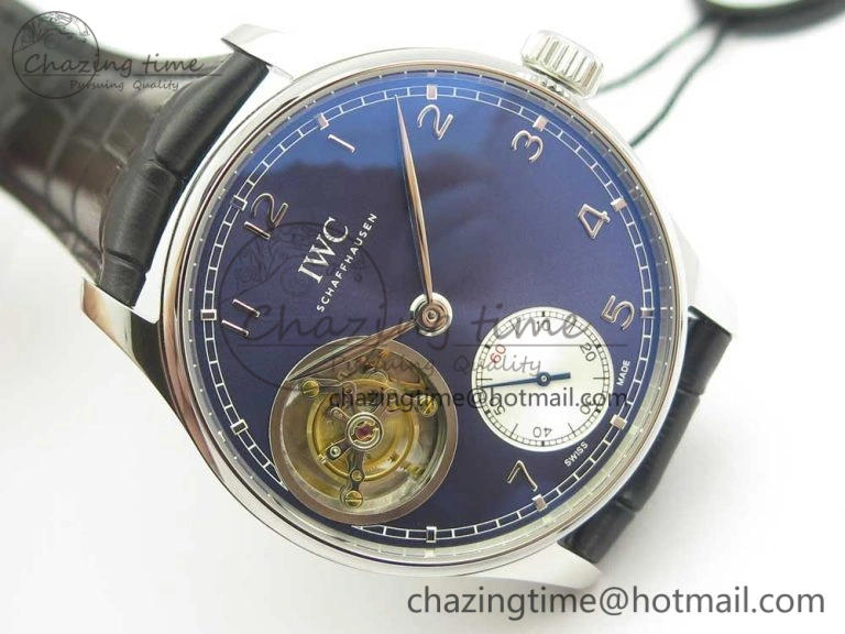 Portuguese Tourbillon IW5463 SS ZF Best Edition Blue Dial on Black Leather Strap