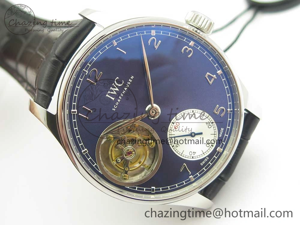 Portuguese Tourbillon IW5463 SS ZF Best Edition Blue Dial on Black Leather Strap