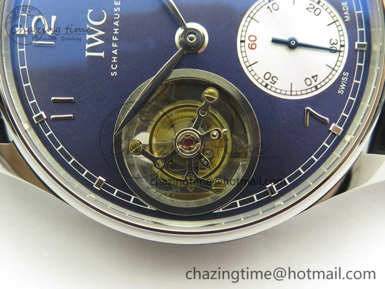 Portuguese Tourbillon IW5463 SS ZF Best Edition Blue Dial on Black Leather Strap