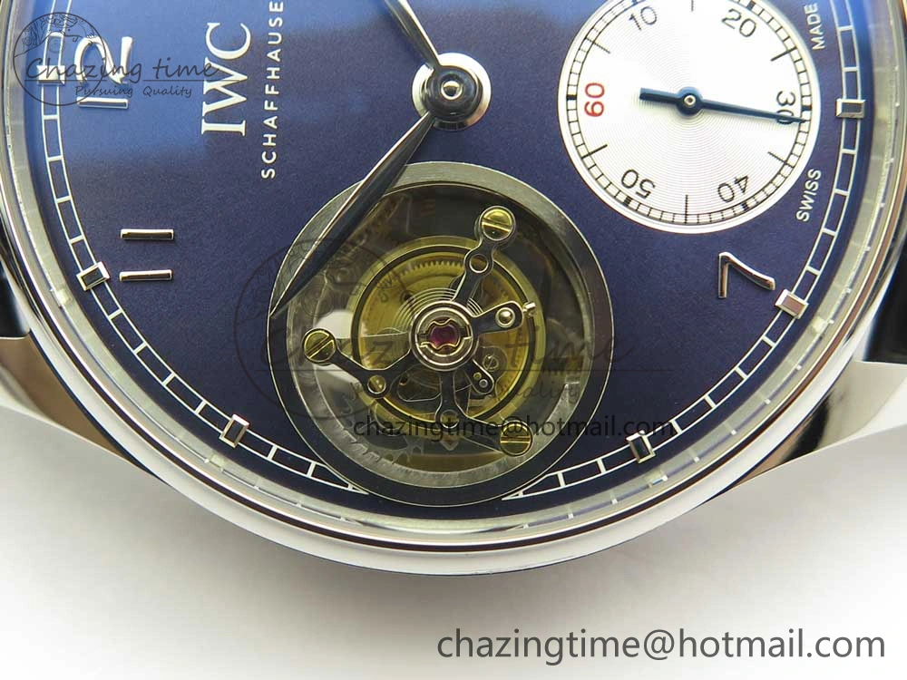 Portuguese Tourbillon IW5463 SS ZF Best Edition Blue Dial on Black Leather Strap