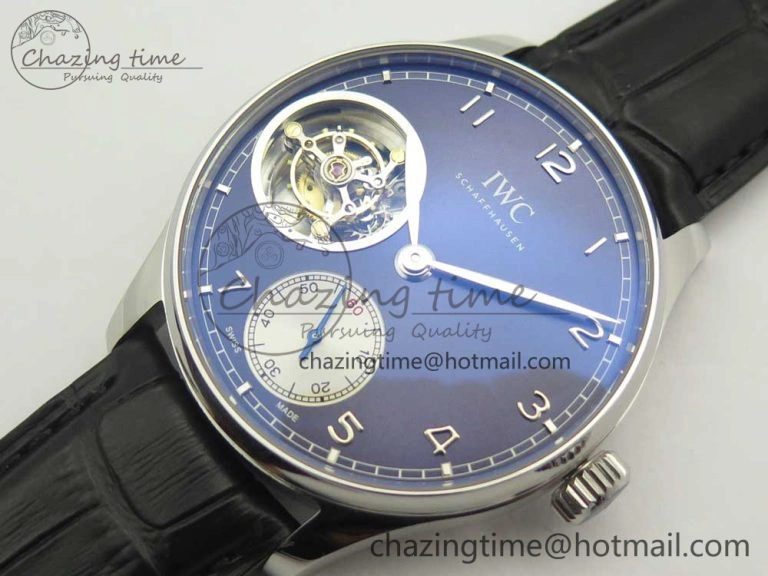 Portuguese Tourbillon IW5463 SS ZF Best Edition Blue Dial on Black Leather Strap