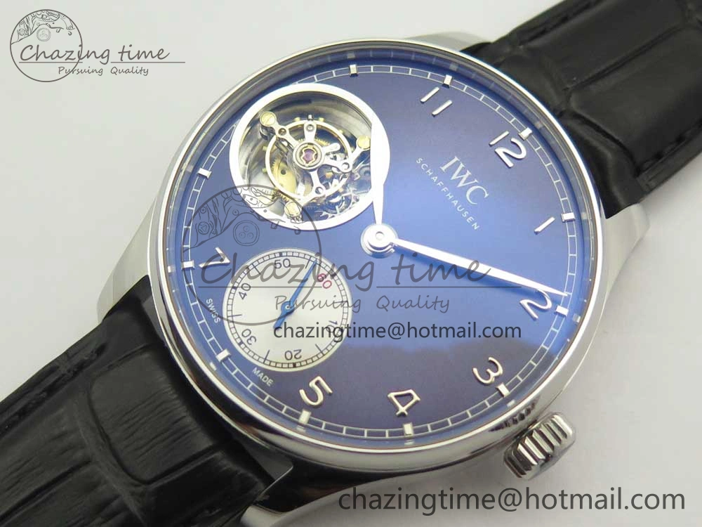 Portuguese Tourbillon IW5463 SS ZF Best Edition Blue Dial on Black Leather Strap