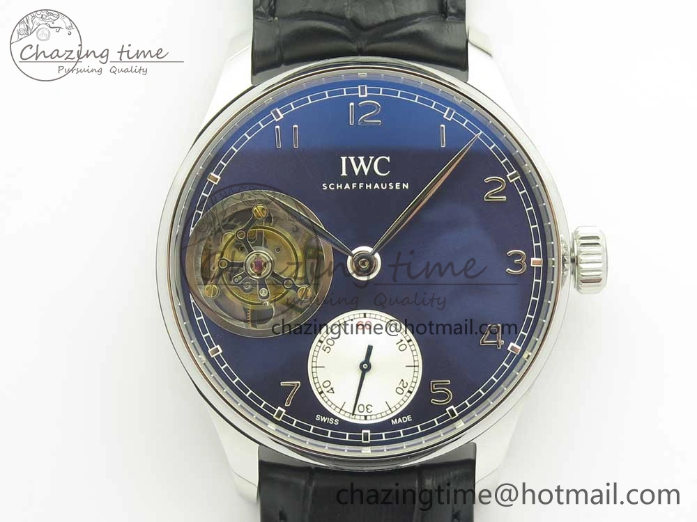 Portuguese Tourbillon IW5463 SS ZF Best Edition Blue Dial on Black Leather Strap