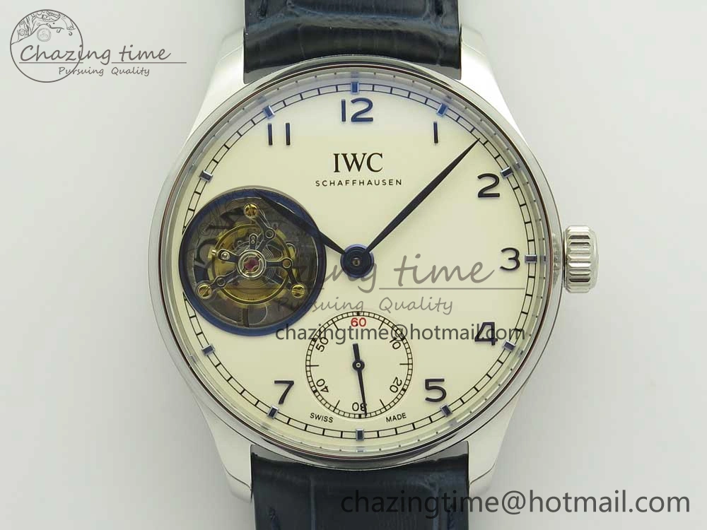 Portuguese Tourbillon IW5463 SS ZF Best Edition White Dial Blue Hands on Blue Leather Strap