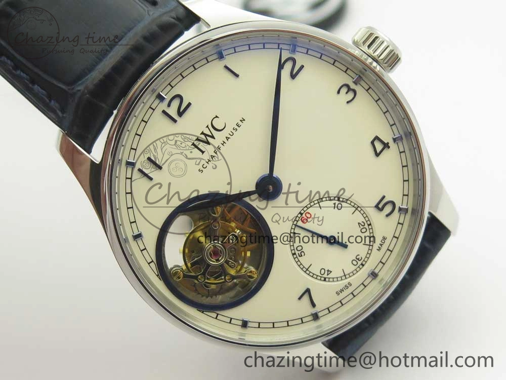 Portuguese Tourbillon IW5463 SS ZF Best Edition White Dial Blue Hands on Blue Leather Strap