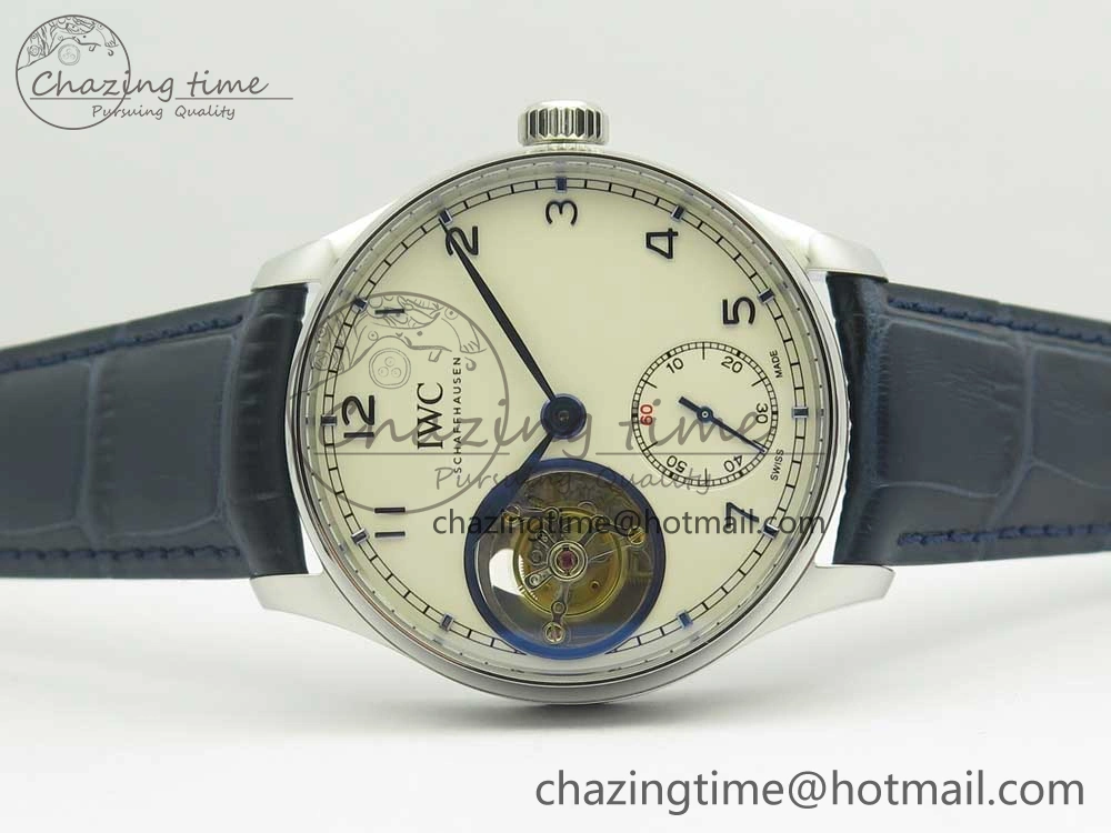 Portuguese Tourbillon IW5463 SS ZF Best Edition White Dial Blue Hands on Blue Leather Strap