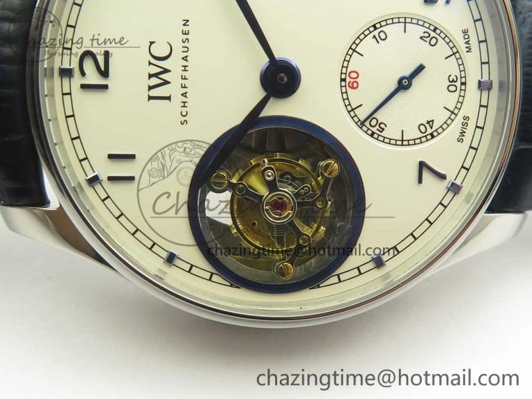 Portuguese Tourbillon IW5463 SS ZF Best Edition White Dial Blue Hands on Blue Leather Strap