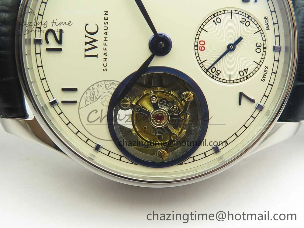 Portuguese Tourbillon IW5463 SS ZF Best Edition White Dial Blue Hands on Blue Leather Strap