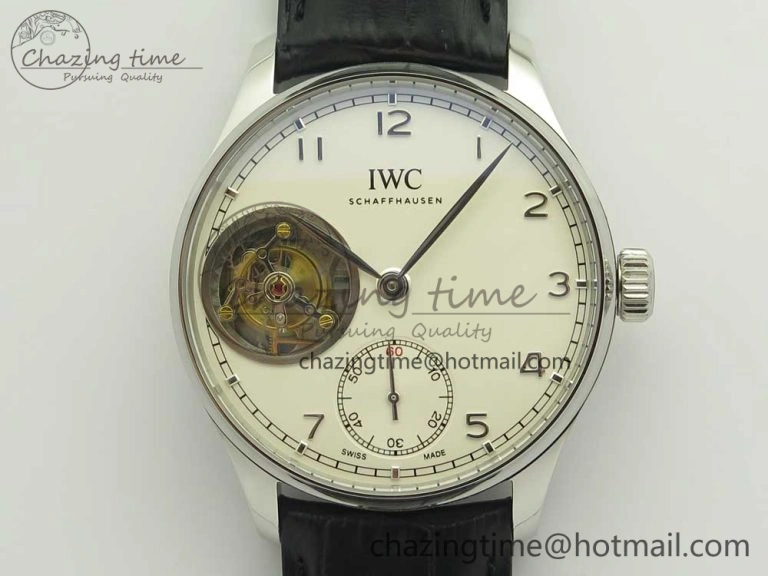 Portuguese Tourbillon IW5463 SS ZF Best Edition White Dial on Black Leather Strap