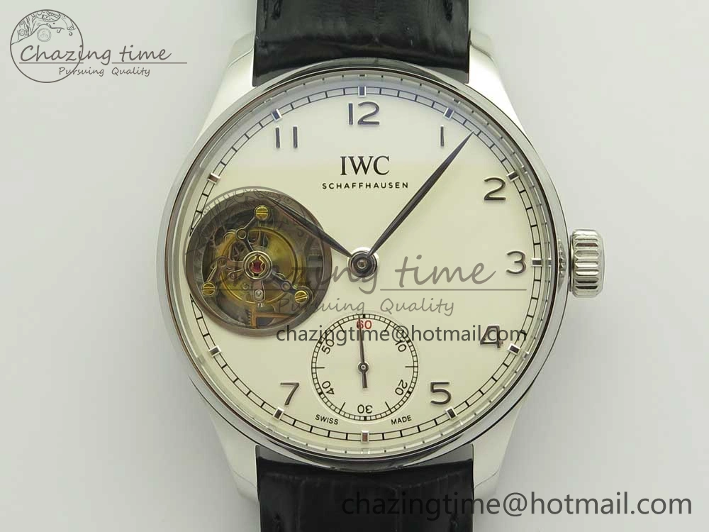 Portuguese Tourbillon IW5463 SS ZF Best Edition White Dial on Black Leather Strap