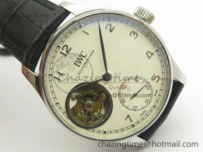 Portuguese Tourbillon IW5463 SS ZF Best Edition White Dial on Black Leather Strap