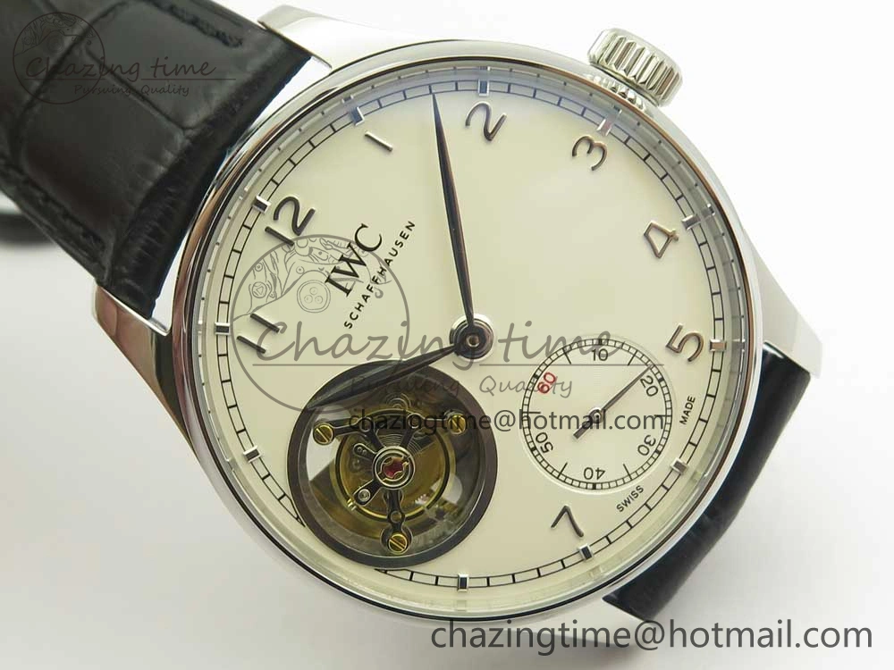 Portuguese Tourbillon IW5463 SS ZF Best Edition White Dial on Black Leather Strap