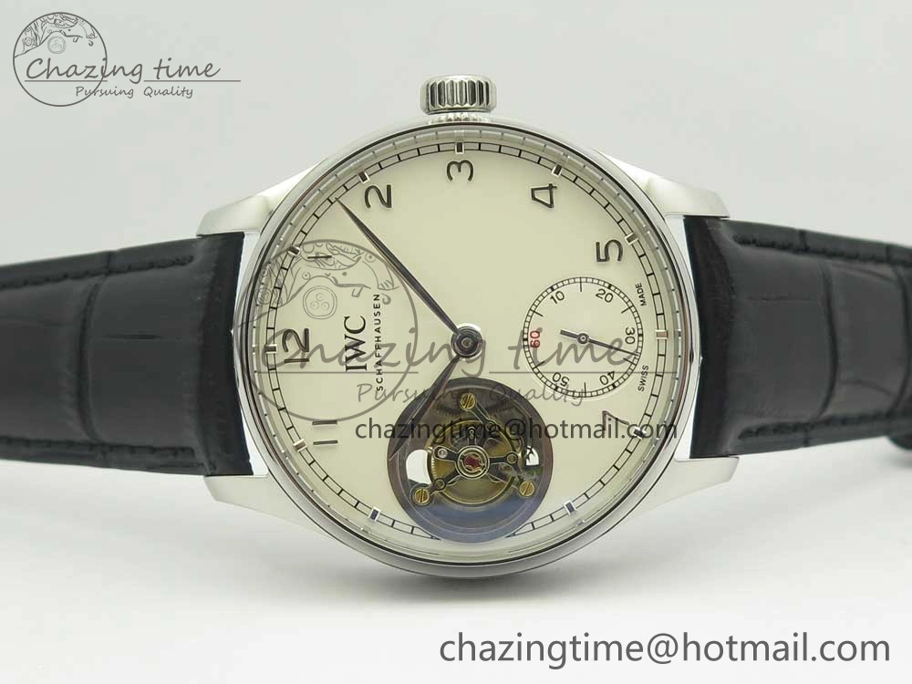 Portuguese Tourbillon IW5463 SS ZF Best Edition White Dial on Black Leather Strap