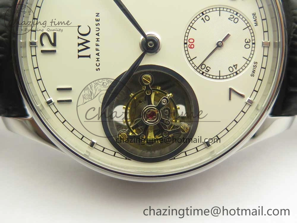 Portuguese Tourbillon IW5463 SS ZF Best Edition White Dial on Black Leather Strap