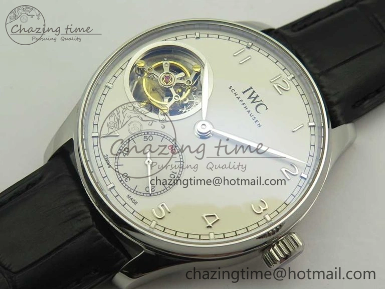 Portuguese Tourbillon IW5463 SS ZF Best Edition White Dial on Black Leather Strap