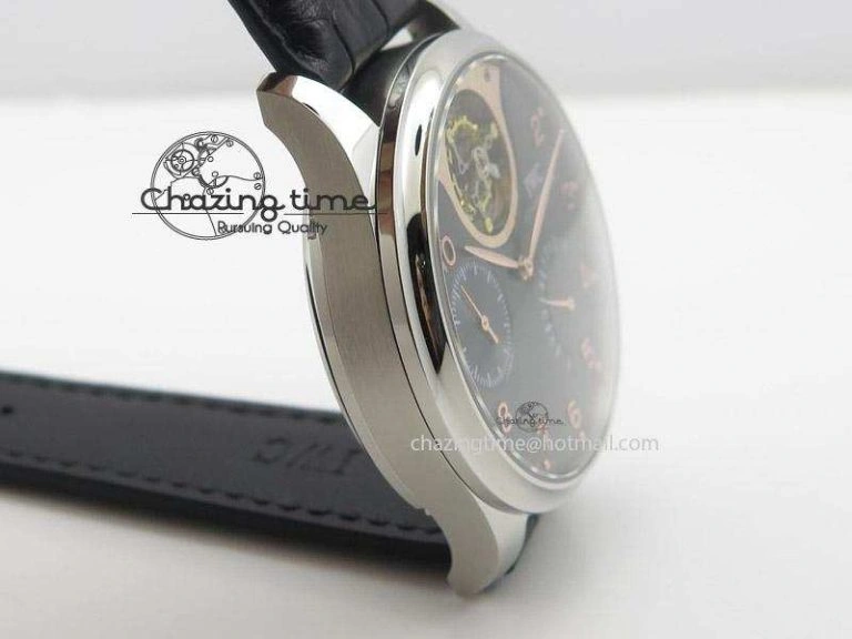 Portuguese Tourbillon Mystere SS TF Best Edition Black Dial on Black Croc Leather Strap