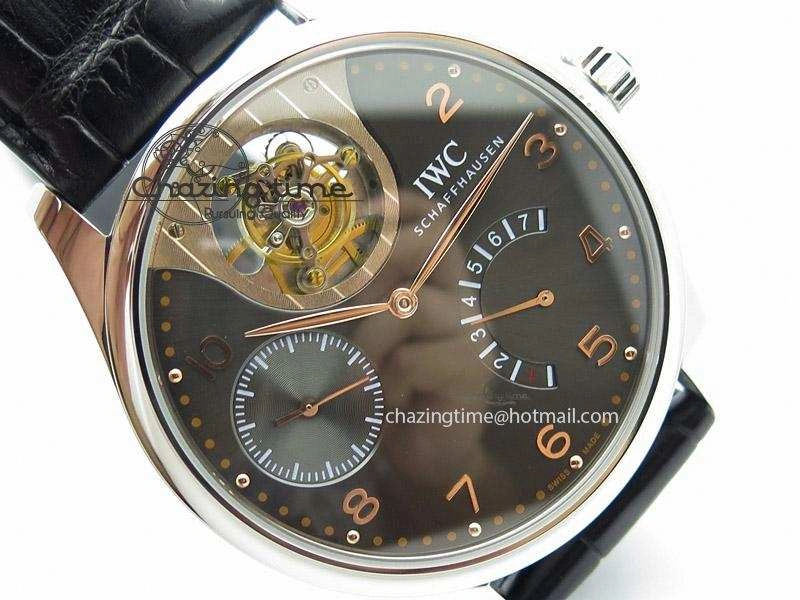 Portuguese Tourbillon Mystere SS TF Best Edition Black Dial on Black Croc Leather Strap