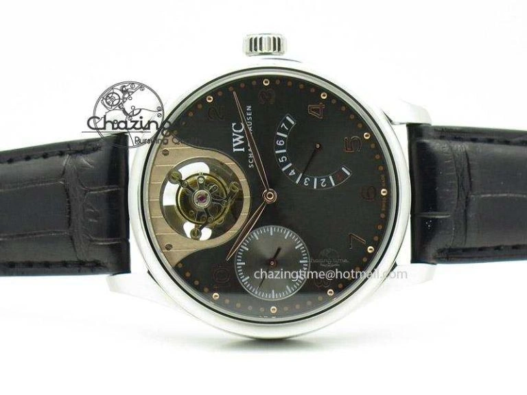 Portuguese Tourbillon Mystere SS TF Best Edition Black Dial on Black Croc Leather Strap