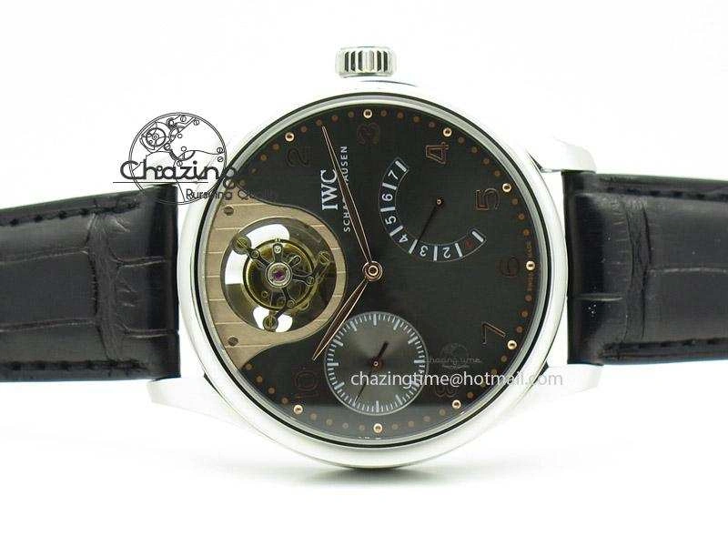 Portuguese Tourbillon Mystere SS TF Best Edition Black Dial on Black Croc Leather Strap