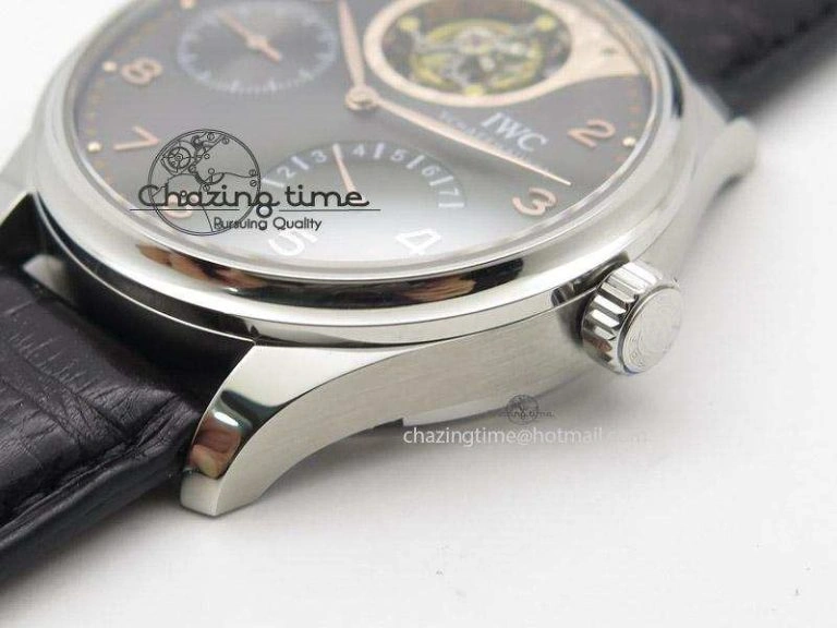 Portuguese Tourbillon Mystere SS TF Best Edition Black Dial on Black Croc Leather Strap