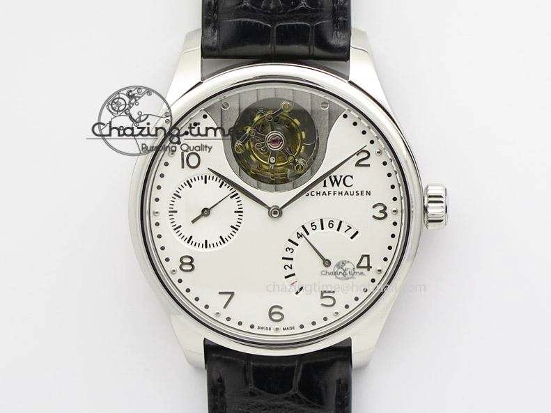 Portuguese Tourbillon Mystere SS TF Best Edition White Dial on Black Croc Leather Strap