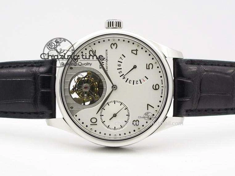Portuguese Tourbillon Mystere SS TF Best Edition White Dial on Black Croc Leather Strap