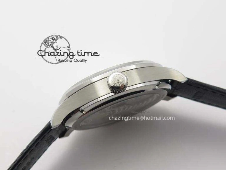 Portuguese Tourbillon Power Reserve Moonphase SS Black Dial Gold Numbers On Black Leather Strap