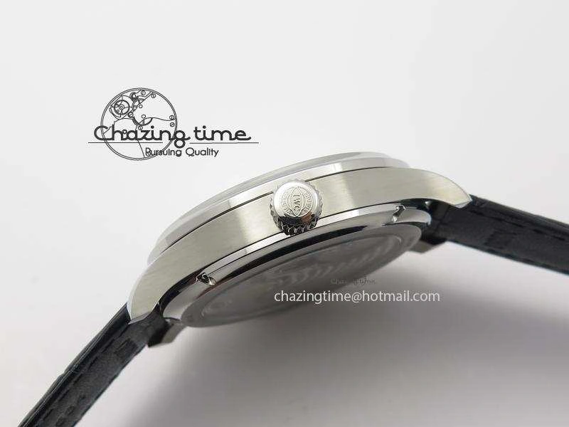 Portuguese Tourbillon Power Reserve Moonphase SS Black Dial Gold Numbers On Black Leather Strap