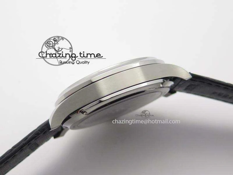 Portuguese Tourbillon Power Reserve Moonphase SS Black Dial Gold Numbers On Black Leather Strap