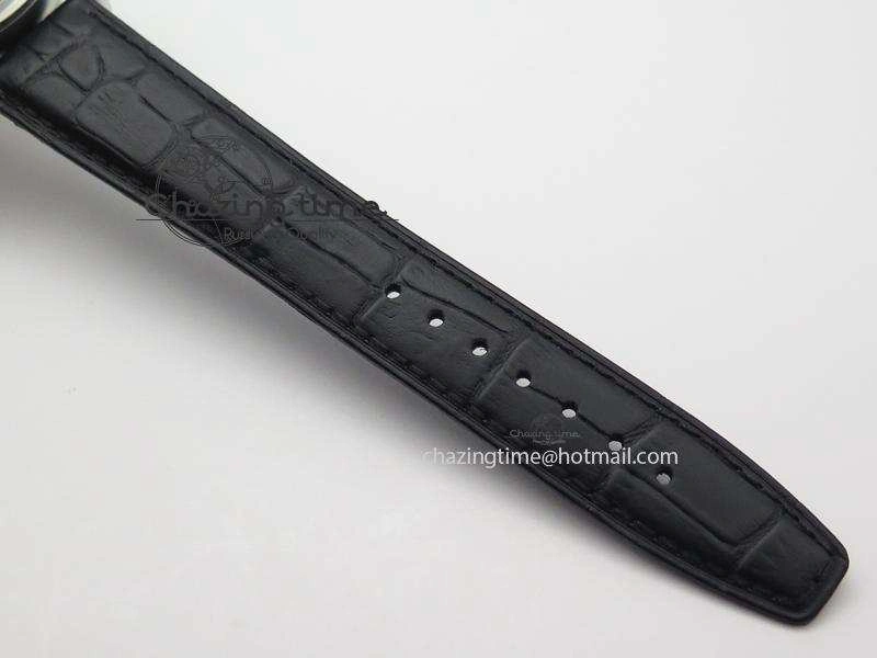 Portuguese Tourbillon Power Reserve Moonphase SS Black Dial Gold Numbers On Black Leather Strap