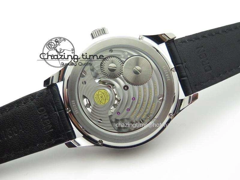 Portuguese Tourbillon Power Reserve Moonphase SS Black Dial On Black Leather Strap
