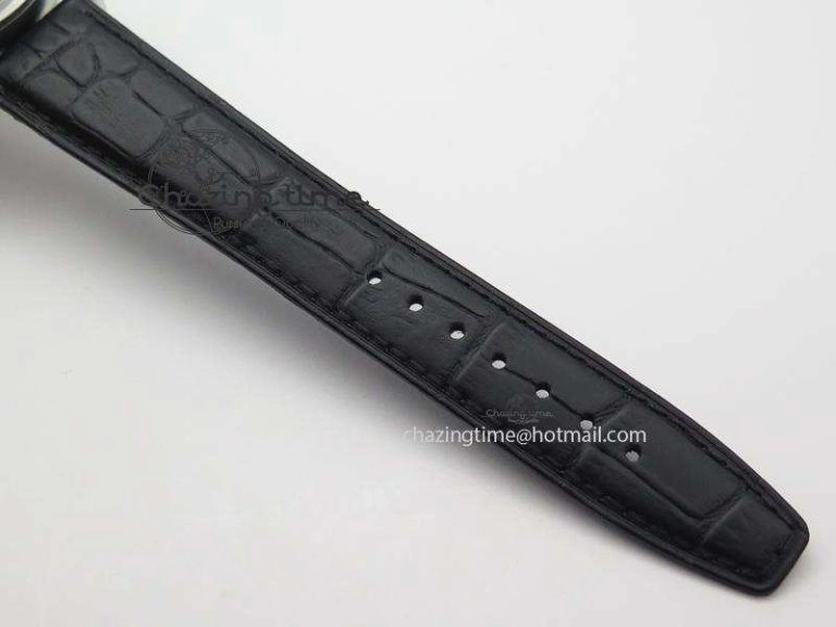 Portuguese Tourbillon Power Reserve Moonphase SS Black Dial On Black Leather Strap