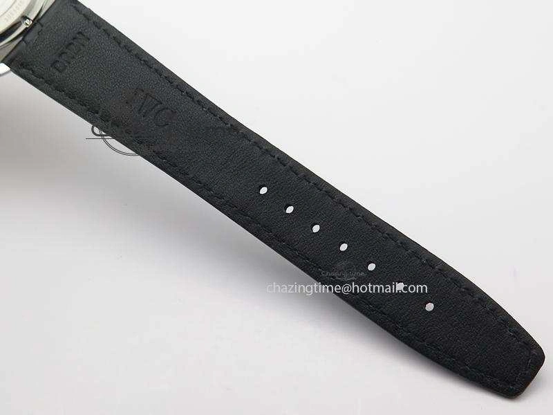 Portuguese Tourbillon Power Reserve Moonphase SS Black Dial On Black Leather Strap