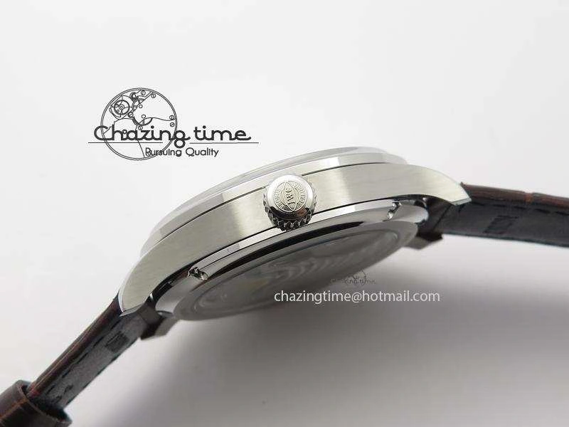 Portuguese Tourbillon Power Reserve Moonphase SS White Dial Gold Numbers On Black Leather Strap