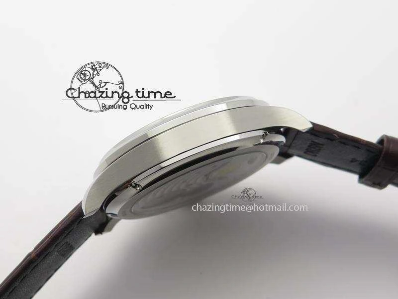 Portuguese Tourbillon Power Reserve Moonphase SS White Dial Gold Numbers On Black Leather Strap