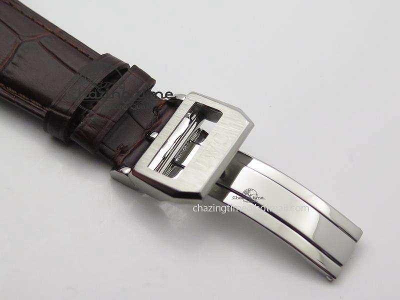 Portuguese Tourbillon Power Reserve Moonphase SS White Dial Gold Numbers On Black Leather Strap