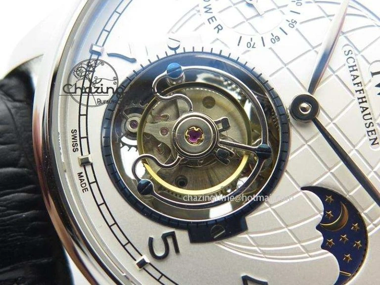 Portuguese Tourbillon Power Reserve Moonphase SS White Dial On Black Leather Strap