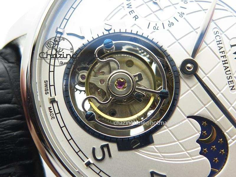 Portuguese Tourbillon Power Reserve Moonphase SS White Dial On Black Leather Strap