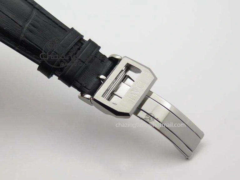 Portuguese Tourbillon Power Reserve Moonphase SS White Dial On Black Leather Strap