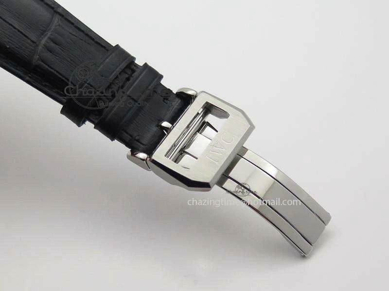 Portuguese Tourbillon Power Reserve Moonphase SS White Dial On Black Leather Strap