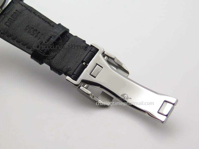Portuguese Tourbillon Power Reserve Moonphase SS White Dial On Black Leather Strap