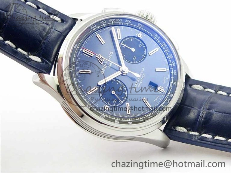 Premier B01 Chrono SS 42mm GF 1:1 Best Edition Blue Dial on Blue Leather Strap A7750