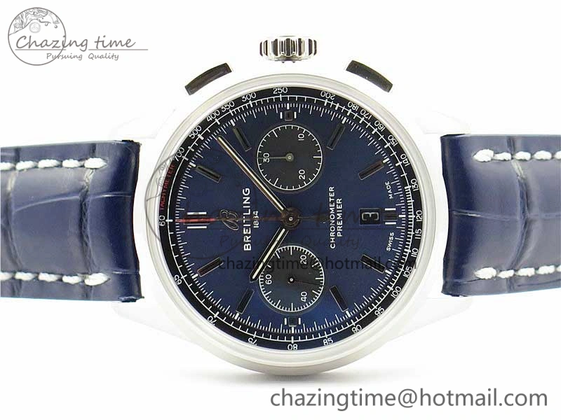 Premier B01 Chrono SS 42mm GF 1:1 Best Edition Blue Dial on Blue Leather Strap A7750
