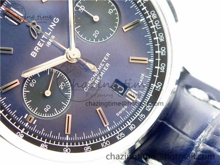 Premier B01 Chrono SS 42mm GF 1:1 Best Edition Blue Dial on Blue Leather Strap A7750