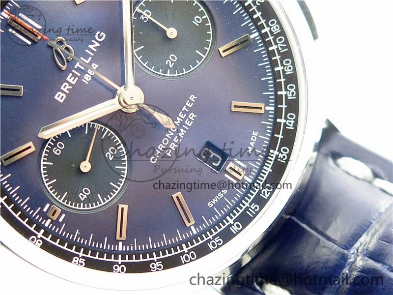 Premier B01 Chrono SS 42mm GF 1:1 Best Edition Blue Dial on Blue Leather Strap A7750